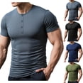 thumbnail image 1 of Vetsdori Button up T-Shirts for Men Short Sleeve Training Pullover Plain Muscle Quick Dry Slim Fit Crew Neck Lightweight Mesh fabric Mens T-Shirts Quick Dry, 1 of 8