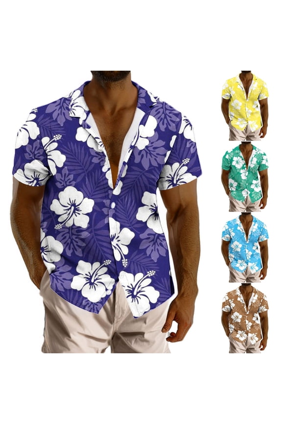 Button up Tshirts for Men Short Sleeve Gift for Men Work Shirts Summer Pockets Hawaiian Vacation Tops Collared Camisas de Hombre Mens Shirts Vintage,Size L