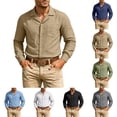 thumbnail image 1 of Vetsdori Button Up Tops for Men Pocket Linen Work Long Sleeve Casual Winter Stylish Plain Mens Shirts, 1 of 9