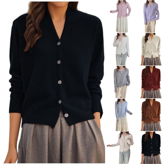 Vetsdori Button up Sweaters for Women Cardigans Thermal Pullover Winter Knitted Jackets Winter V-Neck Womens Sweaters Work