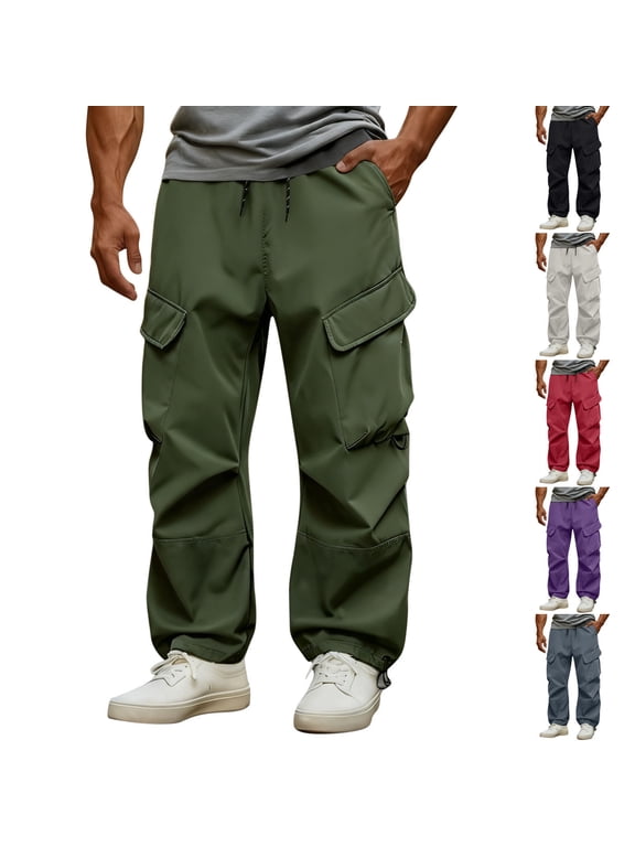 Cargo Pants for Men Windproof Elastic Waist Pockets Black Waterproof Gifts for Men Pantalones Straight Leg Hiking Mens Trousers Stylish