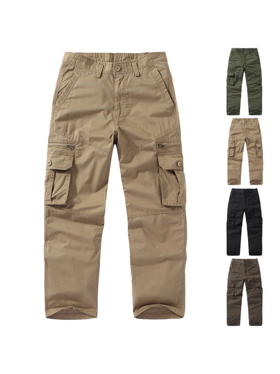 Cargo Pants for men Hiking Elastic Waist Pockets Fashion Athletic Trendy Pantalones Straight Leg Mens Trousers Button