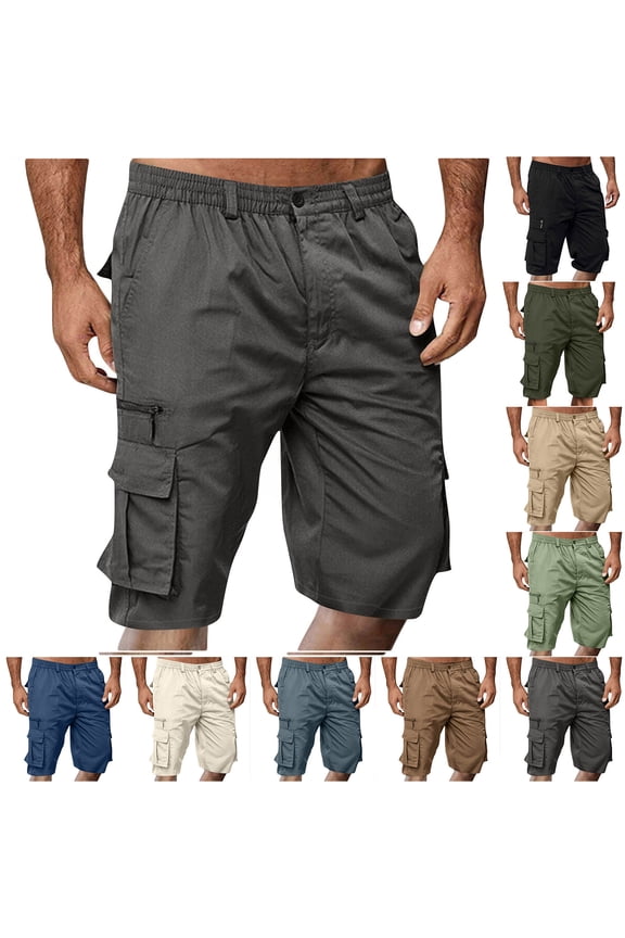 Mens Elastic Waist Shorts Summer Cargo Pull-On Workout Athletic Casual,Relaxed Fit Pockets Shorts for Men Work