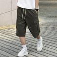 thumbnail image 1 of Vetsdori Cargo Shorts for Men Workout Drawstring Pull-On Khaki Relaxed Fit Below the Knee Casual,Summer Pockets Mens Shorts Elastic Waist,Size:36, 1 of 9