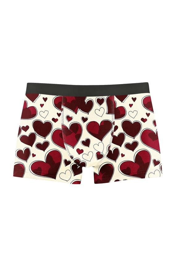 Casual Underwear for Men Elastic Waist Boxers Cozy Soft Gift for Husband Fashion Trunks Valentine Mens Boxer Briefs Heart Print