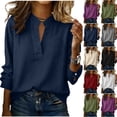 thumbnail image 1 of Vetsdori Cotton Linen Tops for Women Long Sleeve Work Button down Henley Blusas Blouses Plain,Womens Shirts Casual, 1 of 6