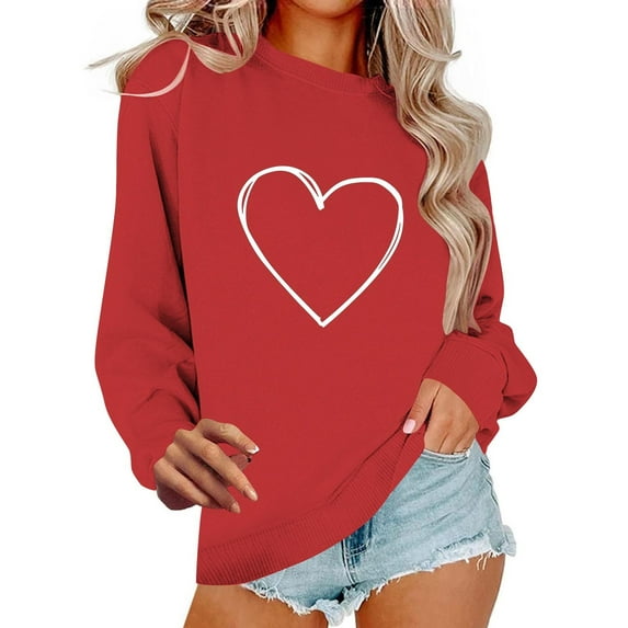 Vetsdori Crewneck Sweatshirts for Women Pullover Valentines Tops Casual Long Sleeved,Cute Graphic Love Heart Cotton Womens Shirts Gifts for Girlfriend