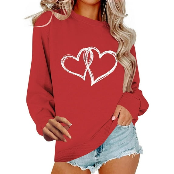 Vetsdori Crewneck Tops for Women Pullover Gifts for Girlfriend Sweatshirts Long Sleeve Graphic Casual Trendy,Valentines Love Heart Womens Shirts Cotton