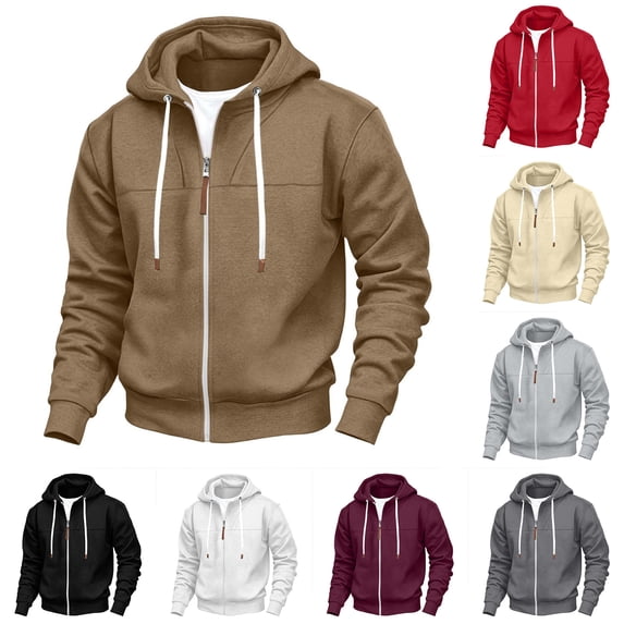 Vetsdori Drawstring Sweatshirts for Men Outdoor Winter Zipper Long Sleeve Trendy Comfy Casual Solid Color Mens Hoodie Hooded