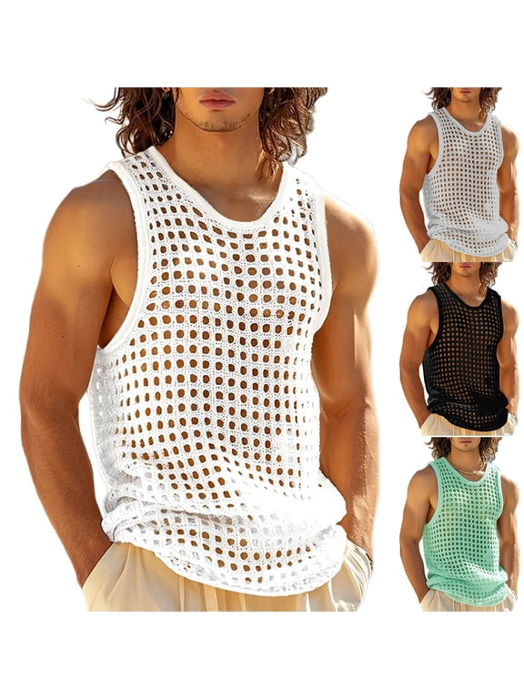 Dry Fit Tank Tops for Men Summer Mesh fabric Athletic T Shirts Muscle Sleeveless,Casual Solid Color Crewneck Undershirts Mens Tanks Breathable,2XL