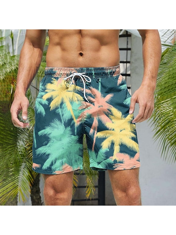 Elastic Waist Swim Trunks for Men Summer Board Shorts Swimwear Big and Tall Casual,Drawstring Hombre Mens Swim Shorts,L