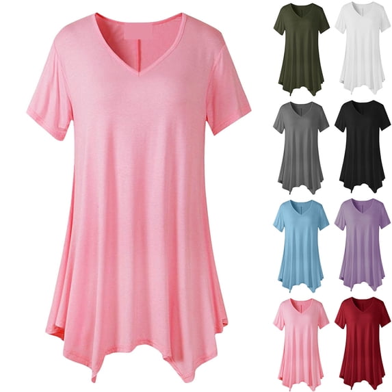 Vetsdori Fashion Women's Summer Casual Solid Color Short Sleeve V-Neck Blouses Shirts
