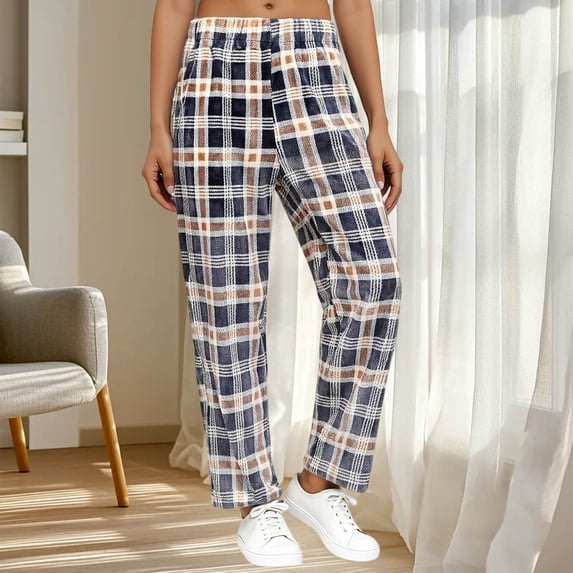 Vetsdori Flannel Pajamas Pants for Women Holiday Fleece Pj Bottoms Elastic Waist Sleepwear Plaid PJS Womens Lounge Pants Soft