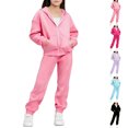 thumbnail image 1 of Vetsdori Girls Full Zipper Outfits Active Sets Sports Active Sets 2 Pieces Fleece Pockets Solid Color,Winter Hoodies and Jogger Pants Clothing for Kids Outdoor,Pink,Size: 9 Years, 1 of 5