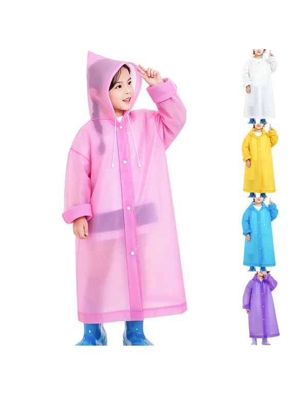 Girls Hooded Raincoat Windproof Waterproof One Time Button Up Outdoor Casual Solid Color Long Sleeve Coat for Girls Travel,Yellow,Size: 9-11Years