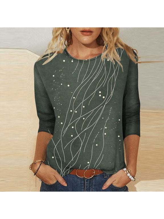 Juniors 3/4 Sleeve Tops Dressy Pullover Graphic Trendy Crew Neck Plus Size,Gift Summer T-Shirts for Woman Tunic