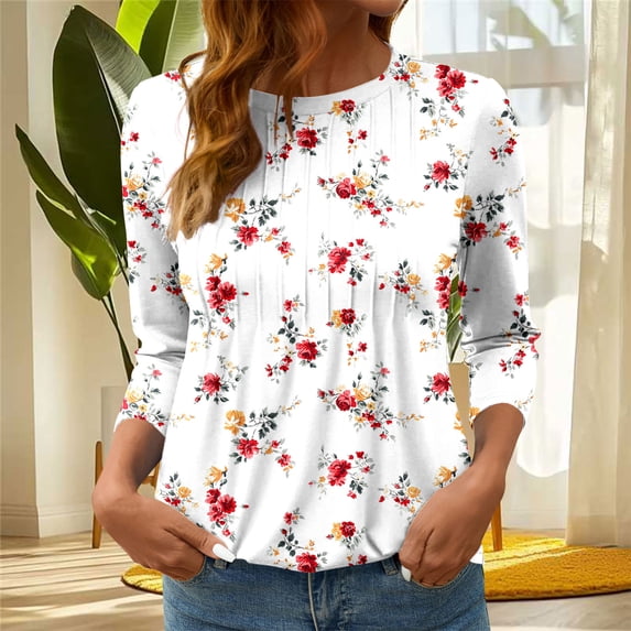 Vetsdori Juniors Tops Tunic Plus Size Pullover Casual Dressy,Summer 3/4 Sleeve Graphic T-shirts for Woman Round Neck