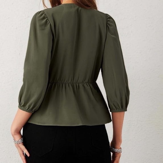 Vetsdori Ladies Three Quarter Sleeve Blouses Plain Pullover Dressy Tunic,Graphic Casual Round Neck Summer Tops for Womens Gift