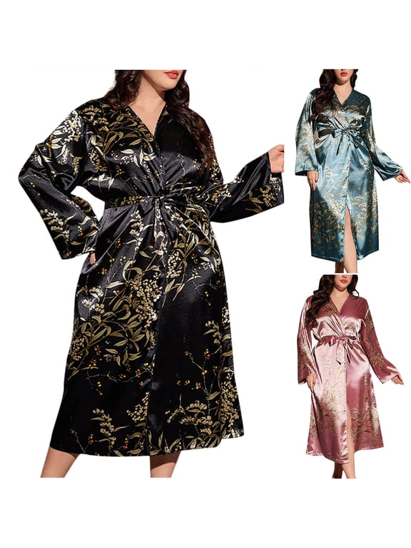 Long Length Robes Dusters for Women Plus Size Strap Nightgowns Lightweight Plush Floral Loungewear House Ladies Bathrobe Casual