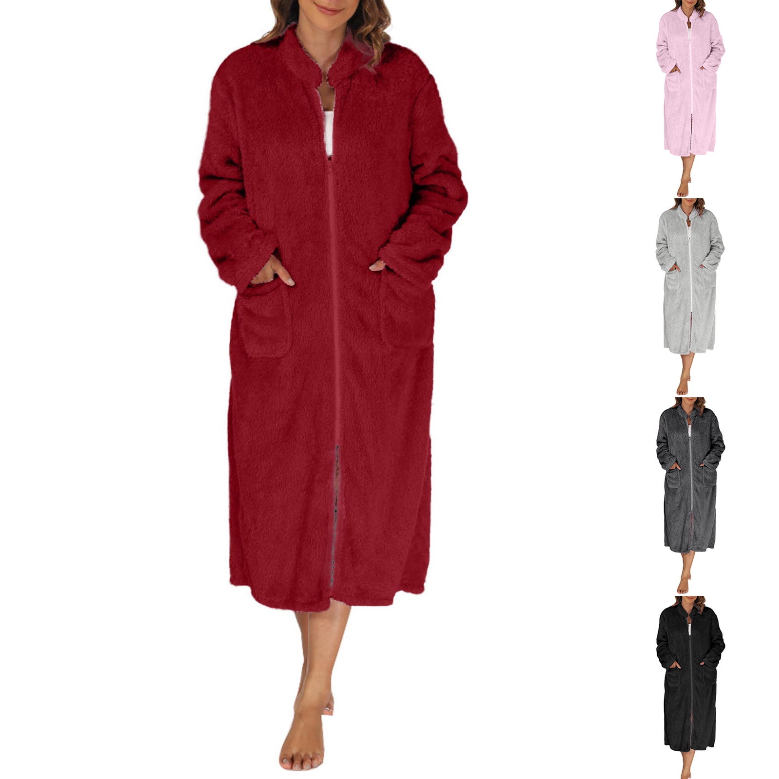 Vetsdori Long Length Robes for Women Dusters Zip Front Night Gowns ...