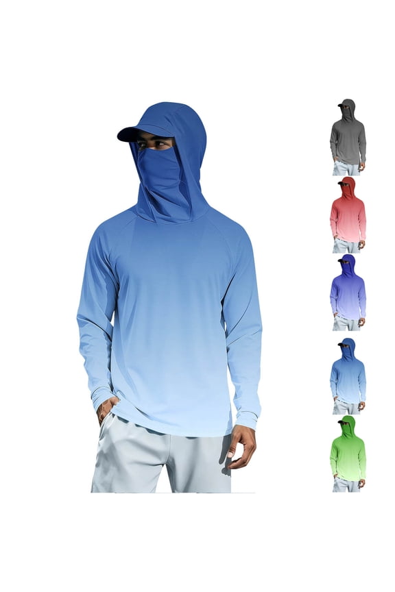 Long Sleeve Big and Tall Shirts for Men Outdoor Winter Pullover Sun Protection Gradient Casual Trendy Graphic Mens Tops Hooded