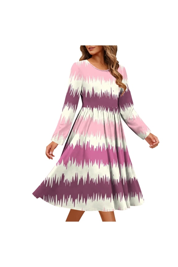 Long Sleeve Midi Dresses for Women Tunic Crew Neck Dresses Outfits,Pockets Ladies Dress Party