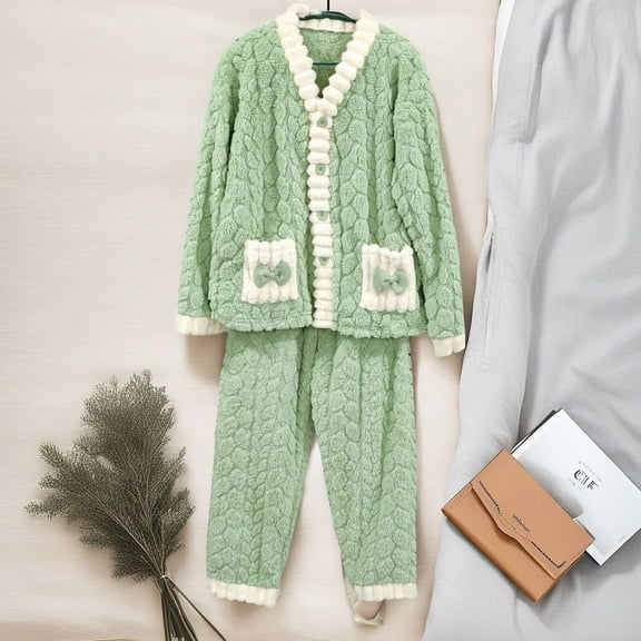 Vetsdori Long Sleeve Pajamas Sets for Women Casual Fleece Nightwear Flannel 2 Pieces,Sleepwear Soft Homewear Womens Pajamas Fashion