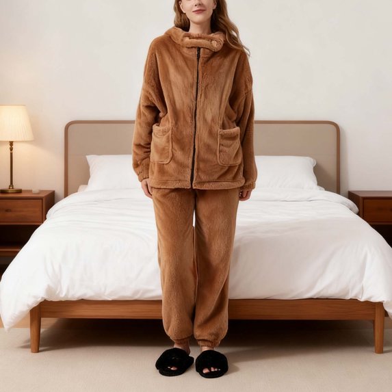 Vetsdori Long Sleeve Pajamas Sets for Women Fleece PJS Nightwear Pockets,2 Pieces Soft Sleepwear Pants Womens Pajamas Homewear