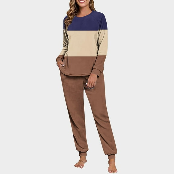 Vetsdori Long Sleeve Pajamas Sets for Women Fleece Pockets Nightwear PJS Sleepwear Soft Pants Womens Pajamas Homewear