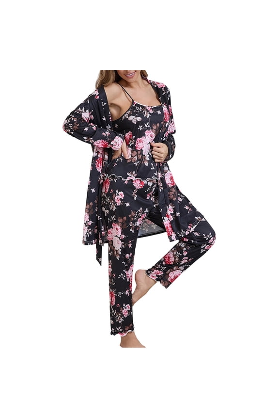 Long Sleeve Pajamas Sets for Women Lightweight Nightwear PJS,3 Pieces Soft Sleepwear Pants Homewear Womens Pajamas Fashion