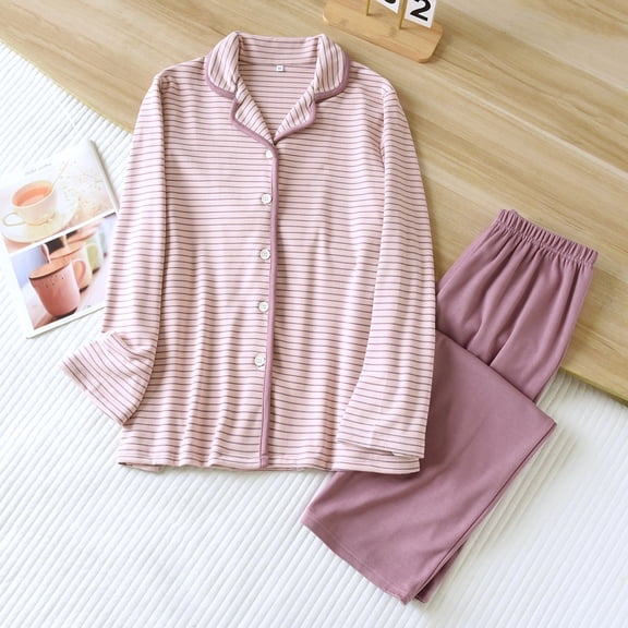 Vetsdori Long Sleeve Pajamas Sets for Women Stripe Nightwear Lightweight Soft,Casual Pj Sets Sleepwear 2 Pieces Pants Womens Pajamas