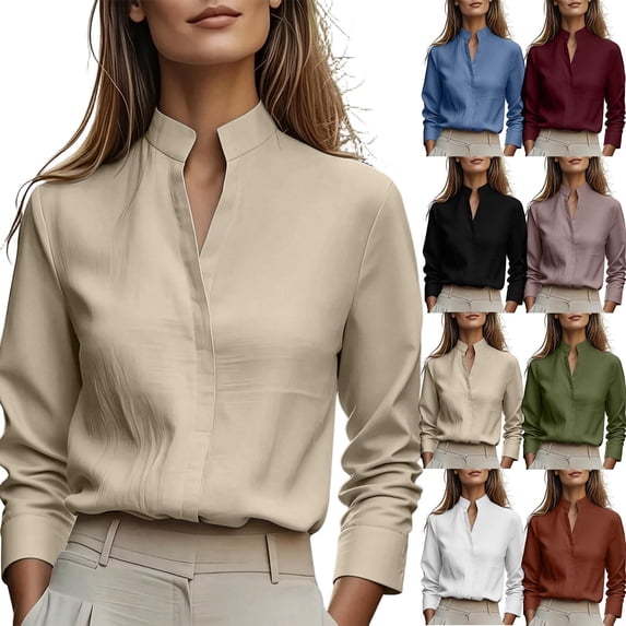 Vetsdori Long Sleeve Shirts for Women Work Henley Button down Business Blouses Blusas Casual,Ladies Tops