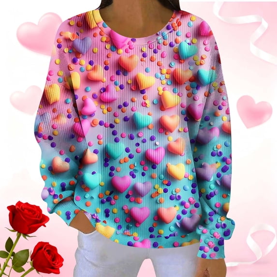 Vetsdori Long Sleeve Sweatshirts for Women Pullover Valentine Tops Crew Neck Gifts for Girlfriend,Love Heart Casual Graphic Cute Womens Shirts Winter/Spring