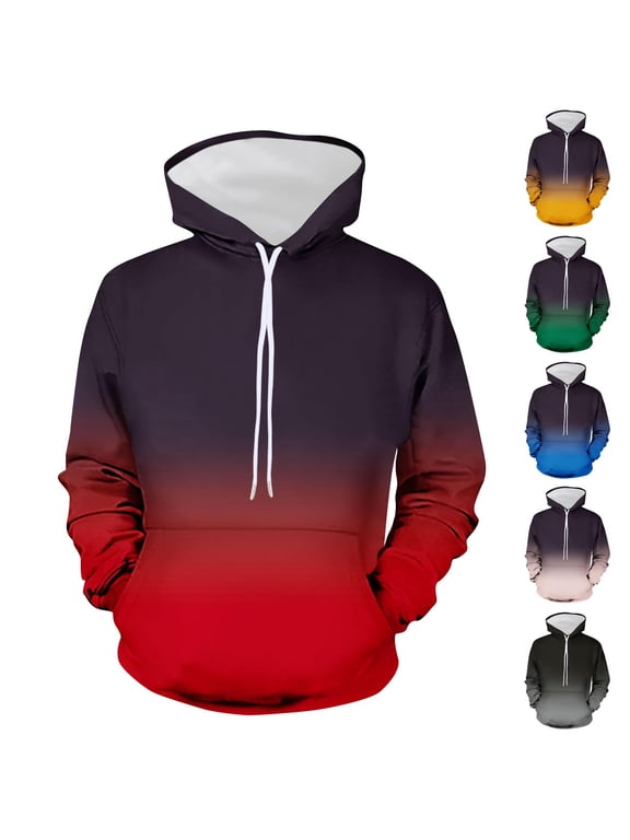 Long Sleeve Sweatshirts for Men Gradient Pocket Pullover Winter Outdoor Hoodie Casual Stylish Hooded Mens Tops