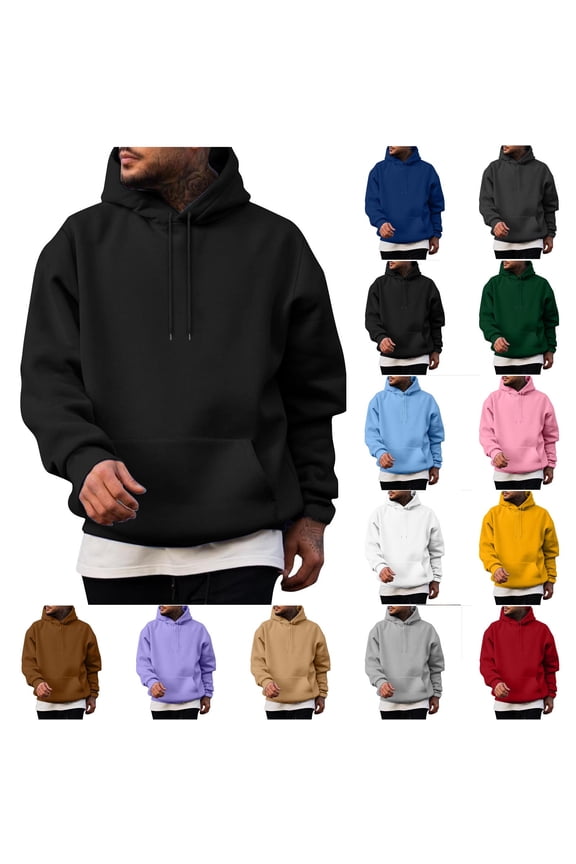 Long Sleeve Sweatshirts for Men Winter Pocket Pullover Casual Outdoor Fashion Hoodie Stylish Mens Tops Plain