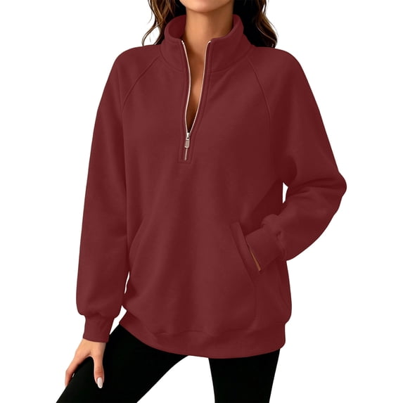 Vetsdori Long Sleeve Sweatshirts for Women 1/4 Zipper Tops Pullover Fleece Henley Winter,Para Soft Womens Sweatshirts Sports,Wine,Size:XL