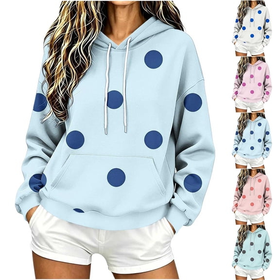 Vetsdori Long Sleeve Sweatshirts for Women Polka Dots Fleece Pullover Hoodies Winter Hooded Para Mujer,Pockets Womens Tops Soft