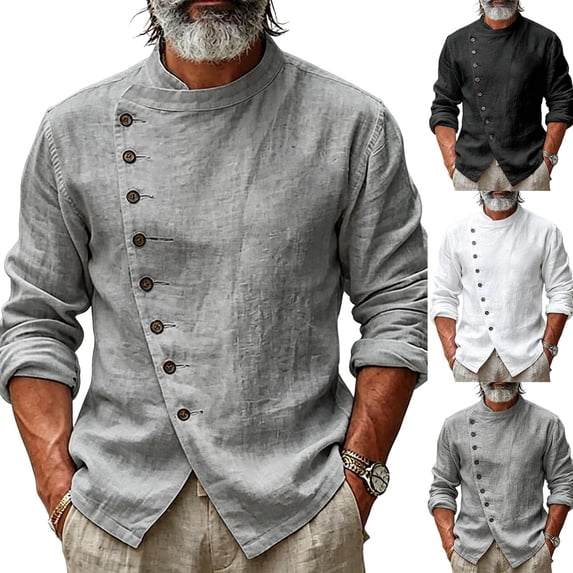 Vetsdori Long Sleeve T-Shirts for Men Outdoor Vintage Button down Fashion Casual Winter Collar Plain Mens Shirts Stylish