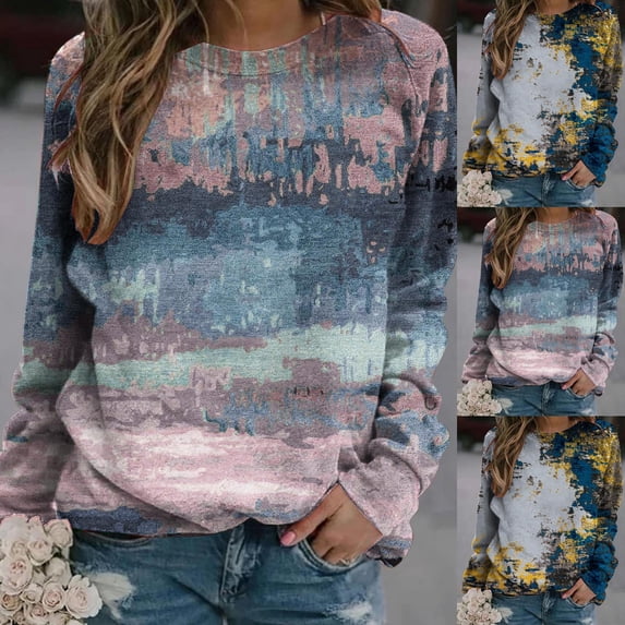 Vetsdori Long Sleeve Tops for Women Winter Loose Pullover Crew Neck Graphic Sweatshirts Blusas,Trendy Womens Shirts