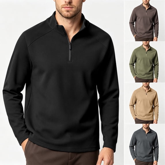 Vetsdori Long Sleeve Tshirts for Men Sweatshirt Winter Pullover Zipper Work Plain Stand up Collar Mens Tops Casual