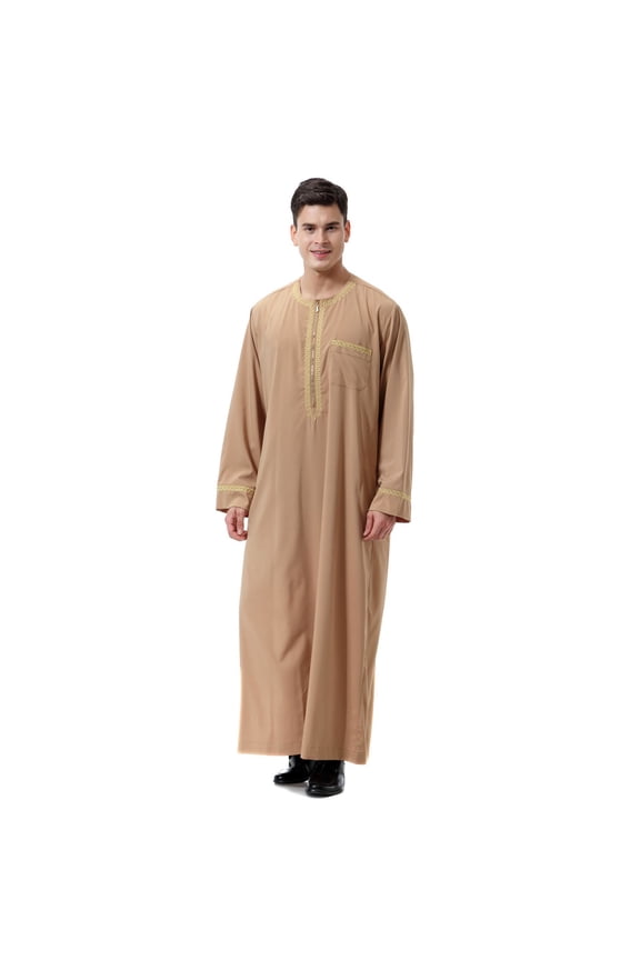 Men Muslim Kaftan Short Sleeve Round Neck Oversized Fit Solid Color with Modest Design, Sun Protection - Perfect for Summer, Religious Wear | Men Muslim Kaftan for Men