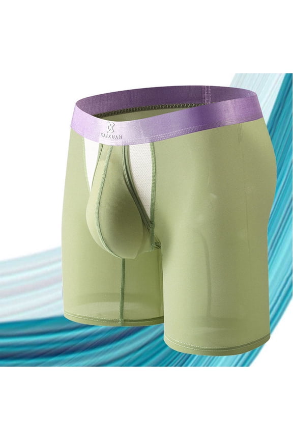 Men's Ice Silk Seamless Extended Boxer Briefs, Side Opening Antibacterial Breathable High Stretch Sport Home Underwear