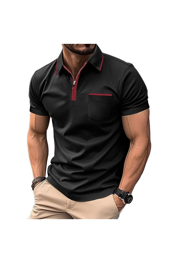 Men's Polo Shirt - Short Sleeve Collared Solid Color Color Block Design for Casual Daily Wear or Outdoor Activities