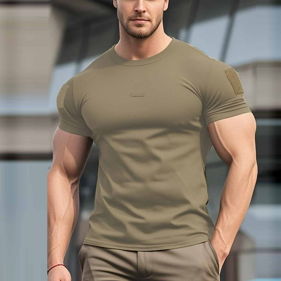 Vetsdori Men's Short Sleeve Crew Neck Solid Color Shirt - Gym Sports Wear (Regular Fit)