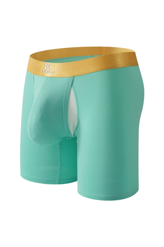 Men's Solid Color Boxer Briefs, Anti-Chafe Low Rise Side Open Quick Release Breathable Stretch Athletic Underwear