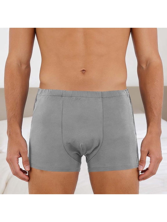 Men's Solid Color Post-Surgery Underwear, Full Open Adhesive Easy Wear Elastic Waist Breathable Soft Loose Fit Briefs