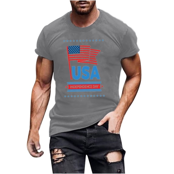 Vetsdori Mens 4th of July Tshirts Red White and Blue Summer Pullover Independence Day American Flag Patriotic,Casual Shirts Tops for Men Crew Neck