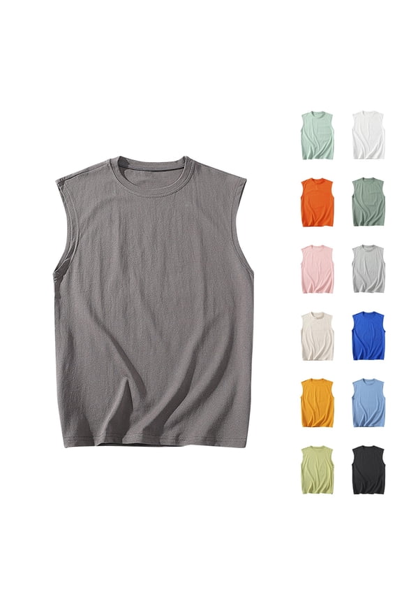 Mens Athletic T Shirts Sleeveless Cotton Tank Tops Muscle Solid Color Slim Fit Summer,Crew Neck Undershirts Shirts for Men Sport,XXL