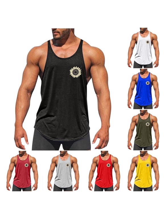 Mens Athletic T Shirts Sleeveless 100% Cotton Tank Tops Summer Muscle,Graphic Casual Crew Neck Running Shirts for Men Undershirts,L