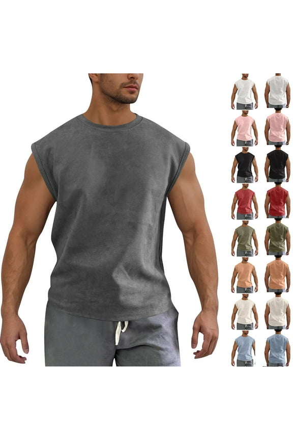 Mens Athletic Tank Tops Summer Muscle T Shirts Casual Sleeveless Plain,Crew Neck Undershirts Tanks for Men Slim Fit,L